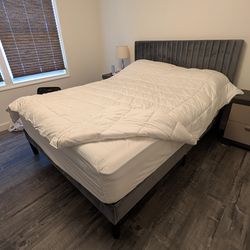 Practically new queen bed frame and mattress