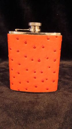 Stainless Steel Hip Flask Ostrich Leather Wrap