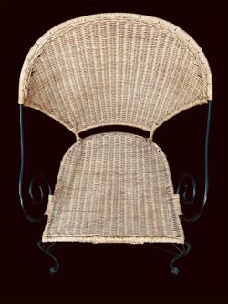 Set of 4 Wrought Iron & Wicker Chairs – Indoor/Outdoor, Patio or Dining – Easy Refresh or Restoration Opportunity