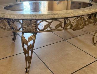 Oval Marble Top Coffee Table with Gold Iron Base