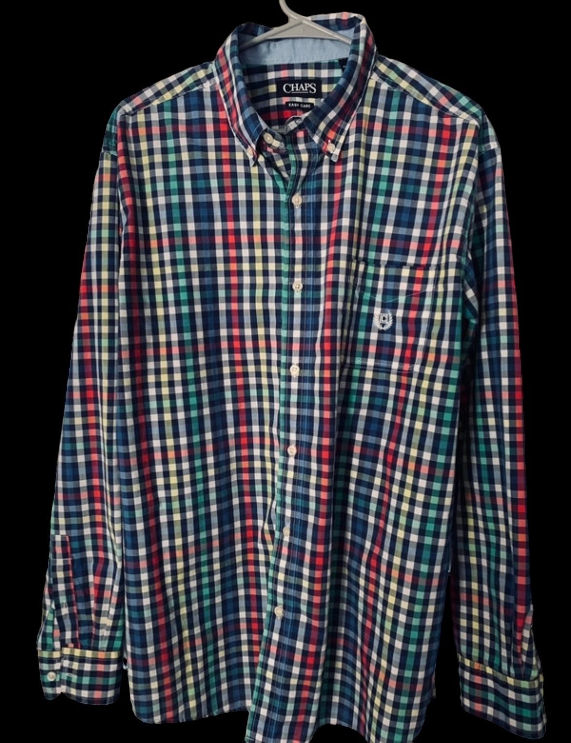 CHAPS Easy Care button down shirt multicolored checkered Long sleeve Plaid Size X-Large 