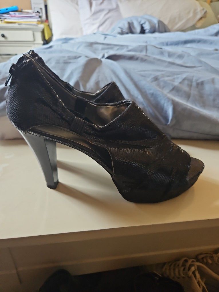 Black High Heel Open Toe Shoes