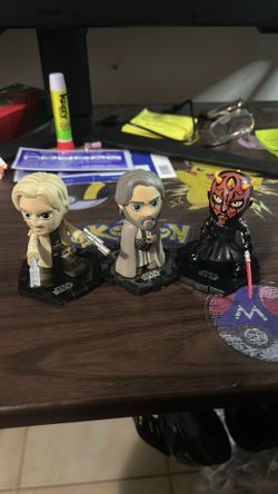 Star Wars Figures 3 Bobbleheads and a Vader and Storm Trooper figure