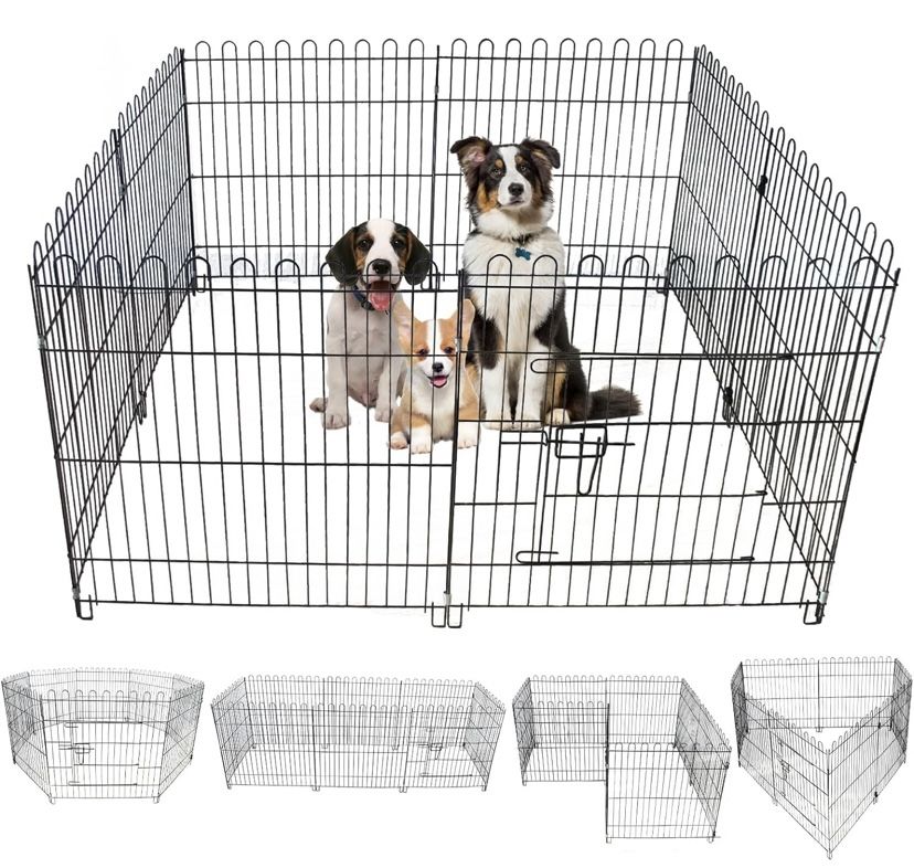 Foldable Metal Dog Fence. 8 Panels Small/Medium Dogs