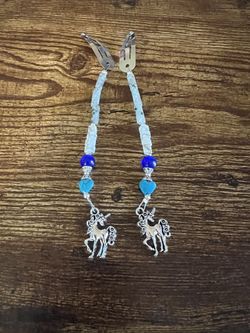 Silver Hair Clips With Beads And Unicorn Charms