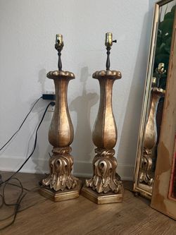 Vintage gilt resin lamp pair