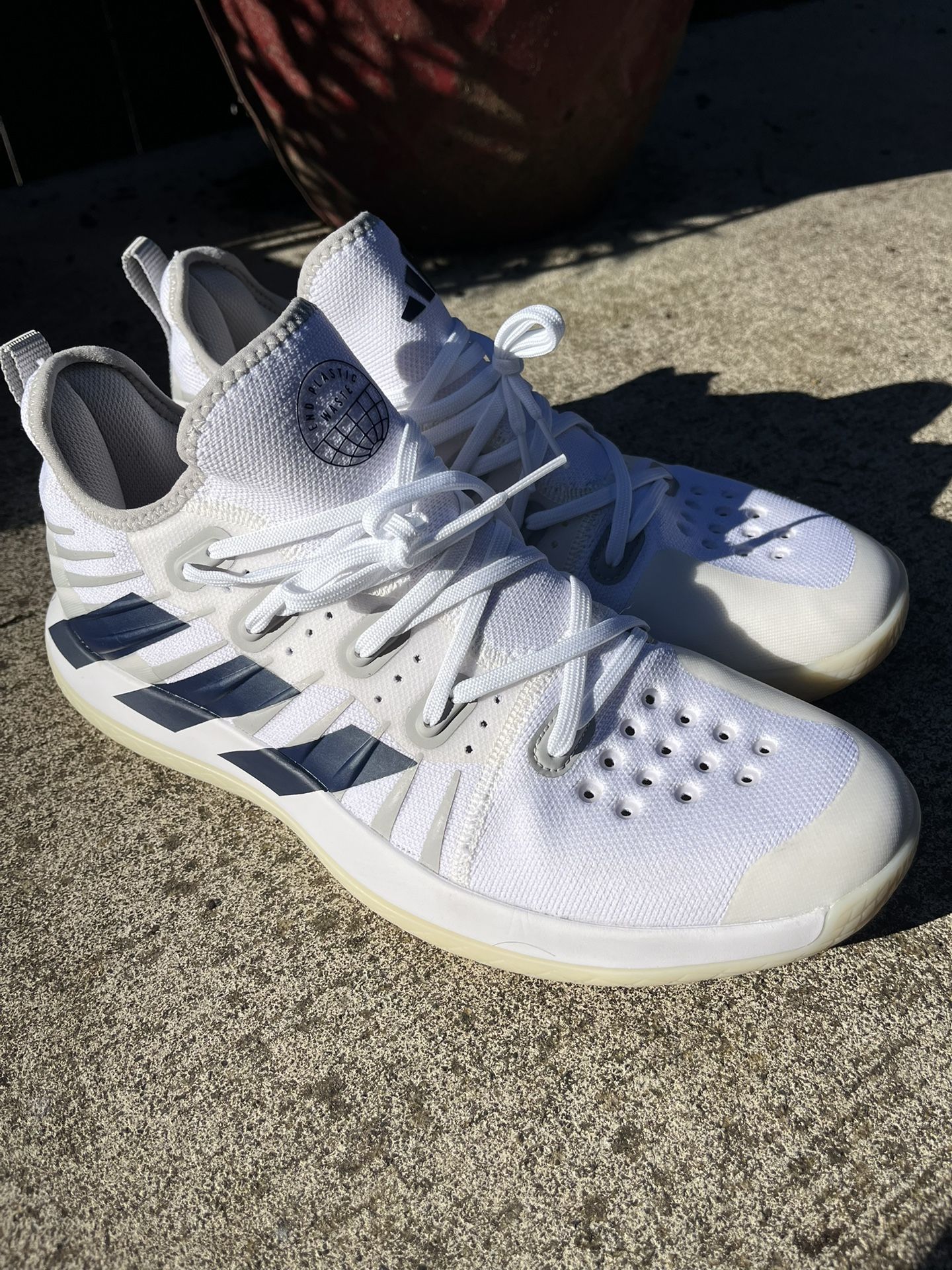 **$70** Like new Adidas Stabil Next Gen “White Team Navy” men size 12