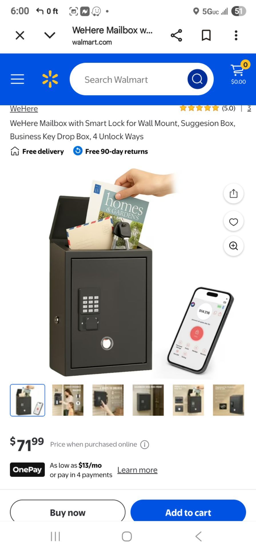 WeHere Mailbox with Smart Lock for Wall Mount, Suggesion Box, Business Key Drop Box, 4 Unlock Ways
