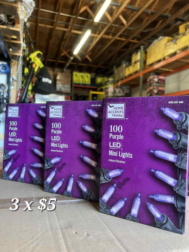 Home Accents Holiday 100 Purple LED Mini Lights Indoor/Outdoor. 3 X $5