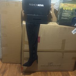 Black suede thigh boots