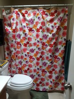 Shower curtain floral red orange pink purple