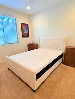 Queen Bed Frame & 10” Memory Foam Mattress – Cream