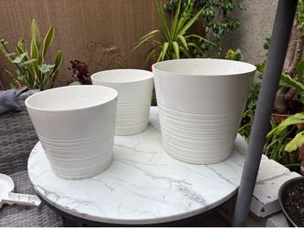 Set of 3 Large White Pots