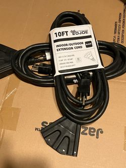 10 ft,Gauge 12, 3-Outlets, 12/3 SJTW Outdoor Extension Cord, Heavy Duty,15A 125V 1875W, Black