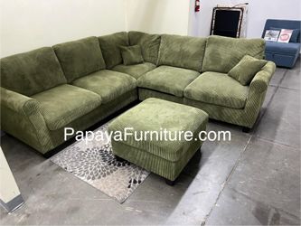 New Vintage Green Fabric Sectional Sofa and Ottoman Set Modern Ashley Style Designer Discount Furniture BIG Clearance SALE Many color Black Beige Gray