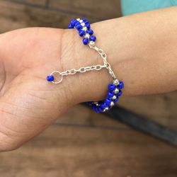 Blue Beaded Bracelet With Silver