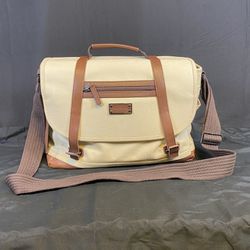 Renwick Treated Canvas & Leather Messenger Shoulder Bag with RFID protection Tan & Brown