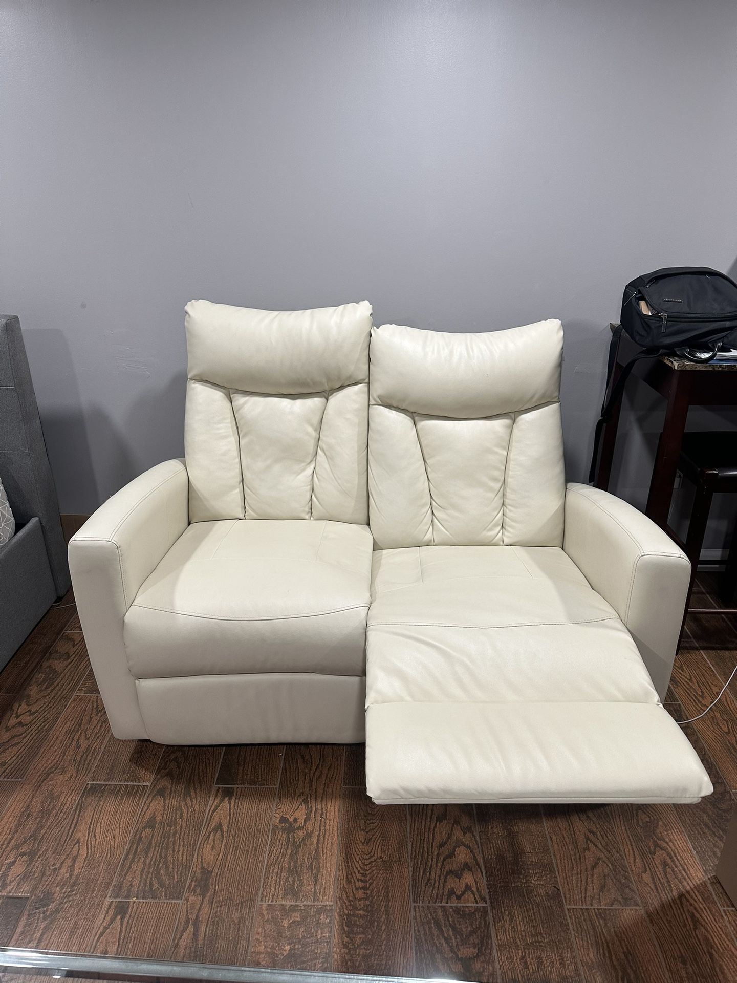 White/ Tan Leather Reclining Couch
