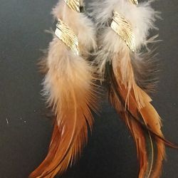 Women's Brown & Gold Accent Feather Earrings 