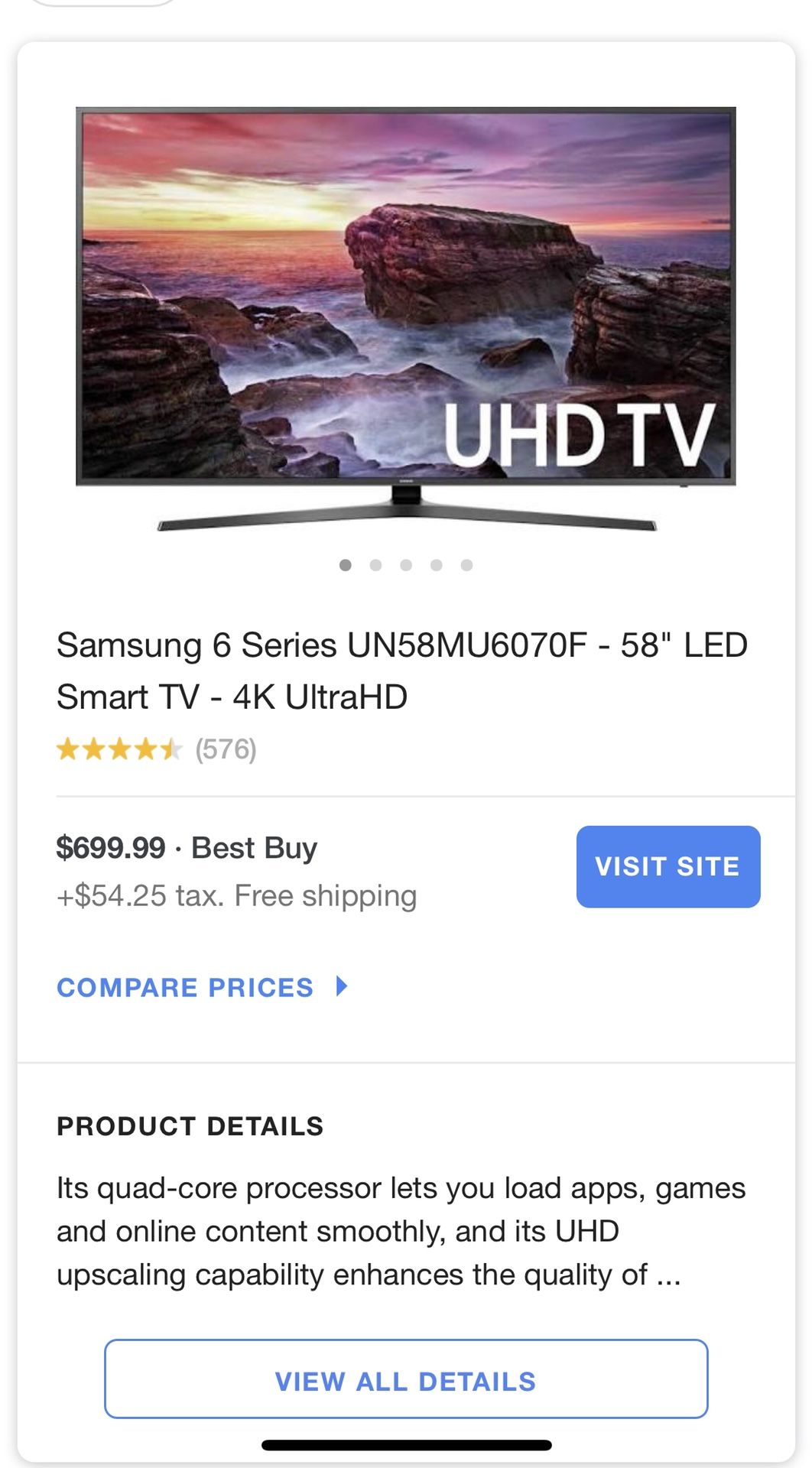 58” Samsung MU6070F 6 Series LED 4K 2160P