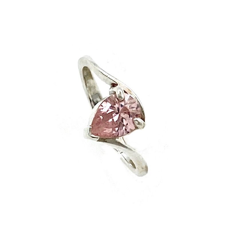 Vintage 925 Sterling Pear Cut Pink Cubic Zirconia Solitaire Minimalist Bypass Ring Signed, Engagement Prom