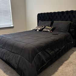 Black Queen Upholstered Platform Bed