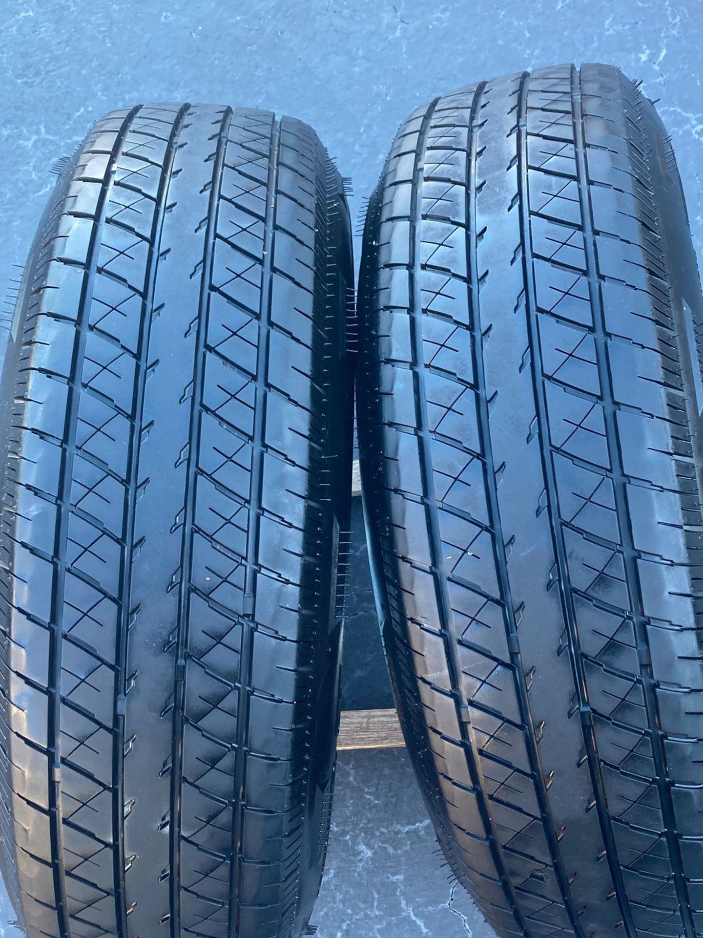 Pair of used trailer tires 205/75R14 with galvanized rims