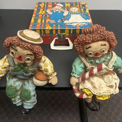  Vintage 1969 & 1974 Raggedy & Andy Dolls & Record Player