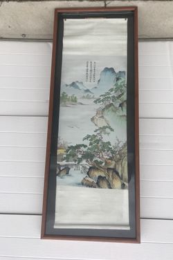 Framed Asian art scroll