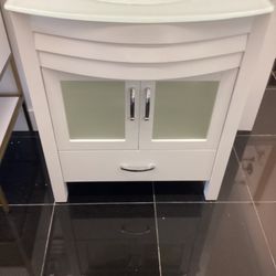 Royal 30” White Vanity With Glass Top