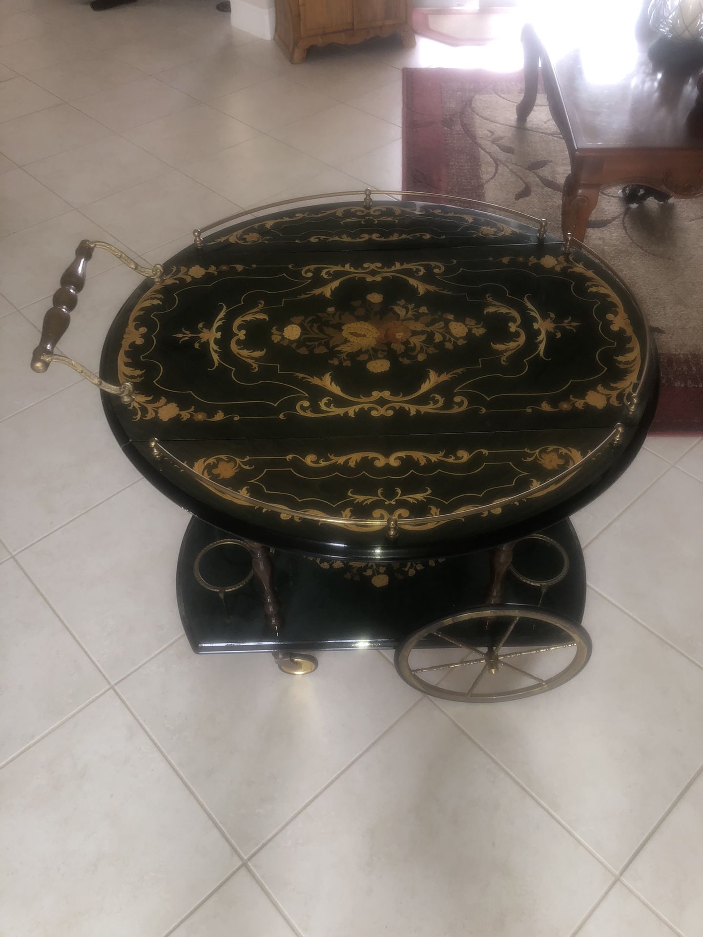 Inlaid Wood Liquor/Tea Cart