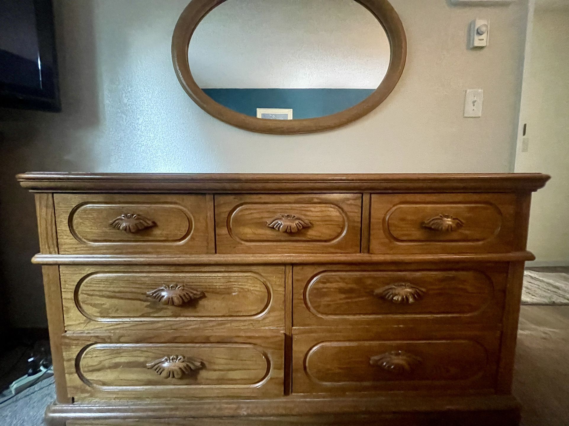 Large Solid Wood Dresser And Matching Mirror