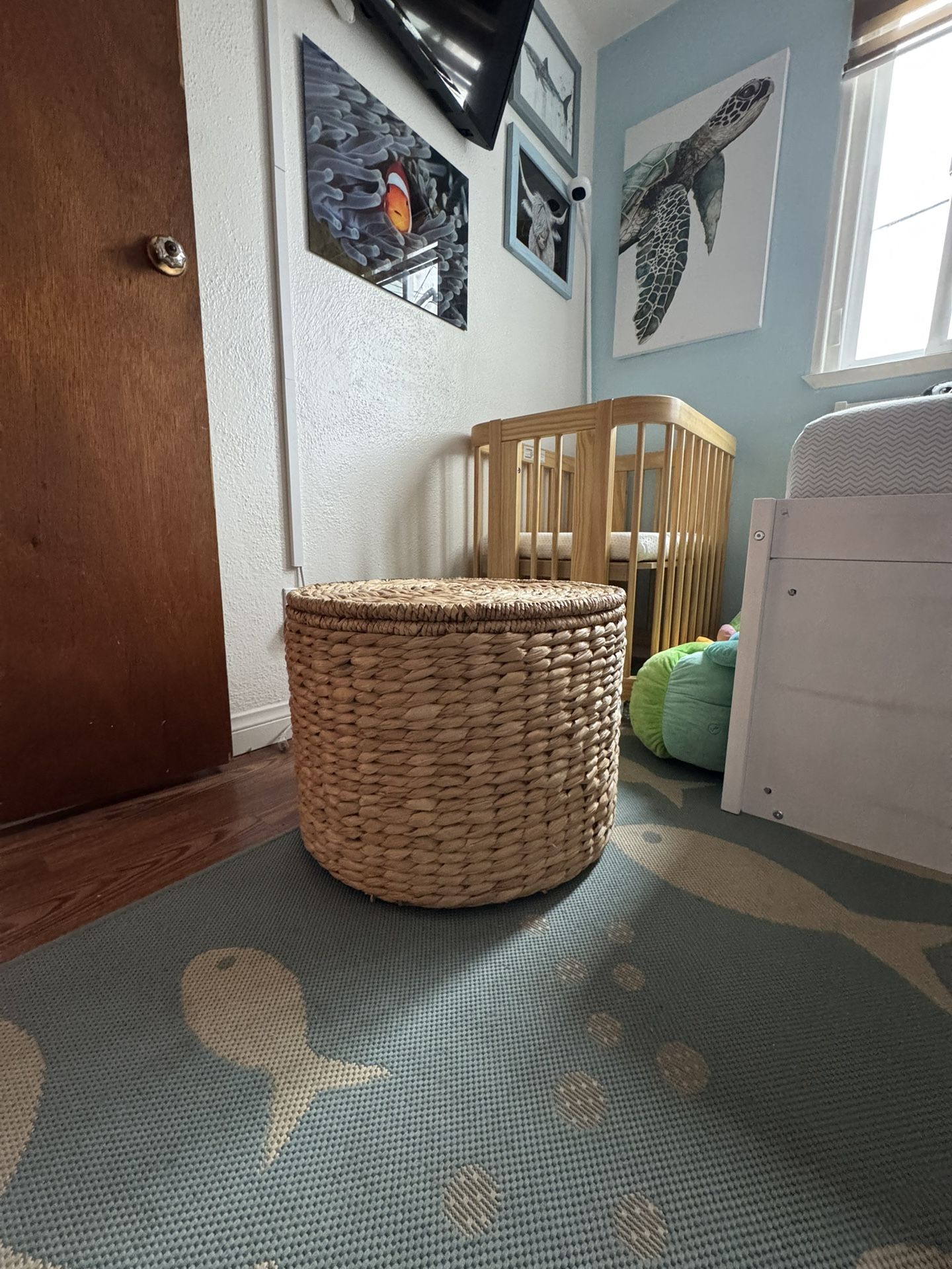 Woven Storage Ottoman Basket with Lid