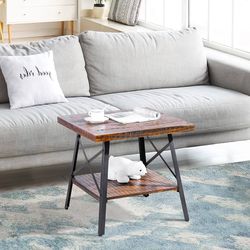 Olee Sleep 24” Solid Wood & Dura Metal Legs End Table, Rustic Brown Global Coffee Table
