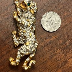 Vintage Kenneth Jay Lane Leopard Brooch – Signed KJL – Gold & Rhinestones