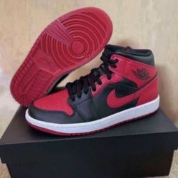 Nike Air Jordan 1 Mid Banned Black Red Size 7.5 Brand New 