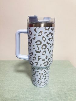 40oz With Handle Blue Tumbler Cheetah Leopard Laser Engraved