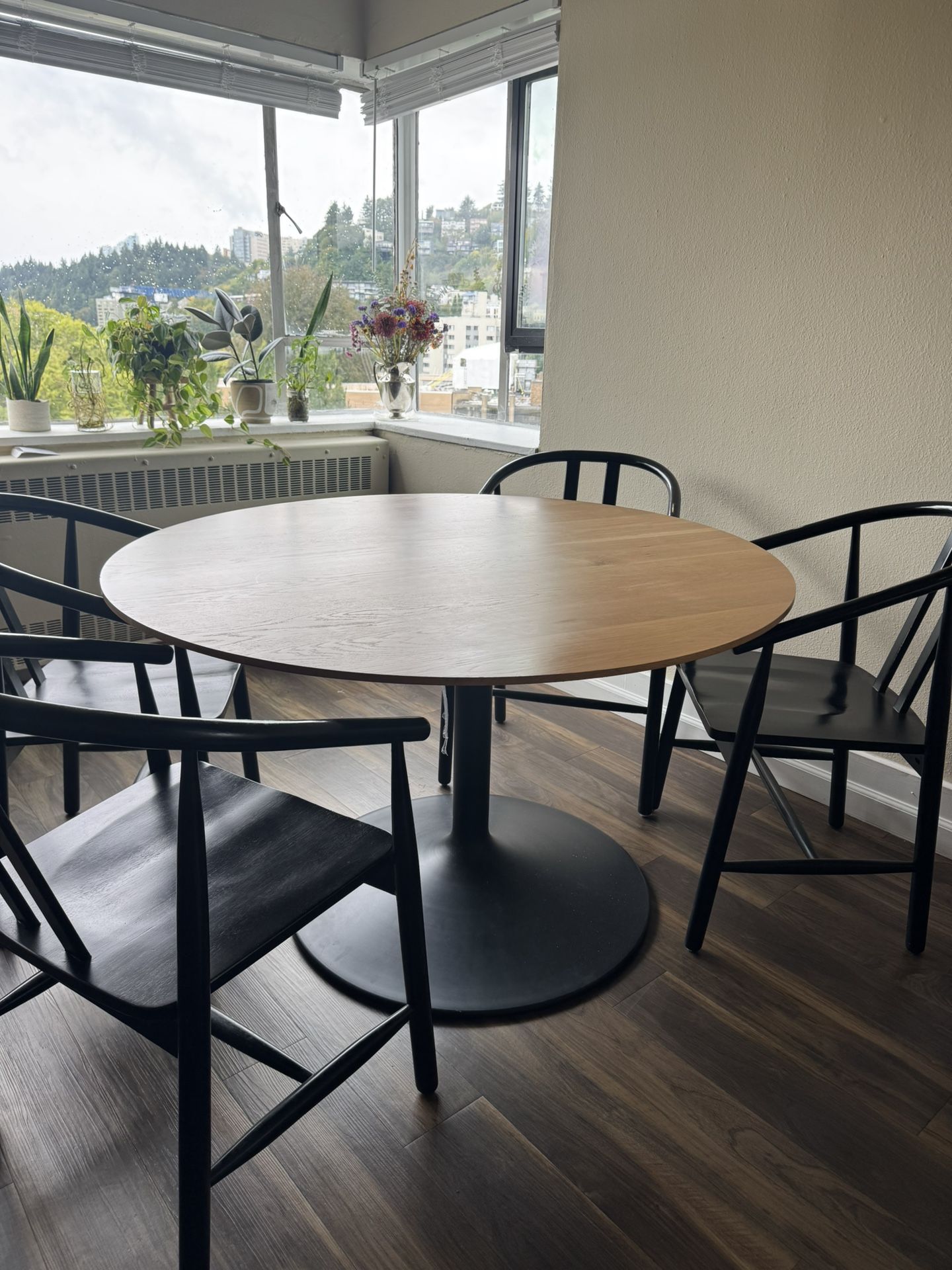Solid Oak Wood Circular Dining Tulip base