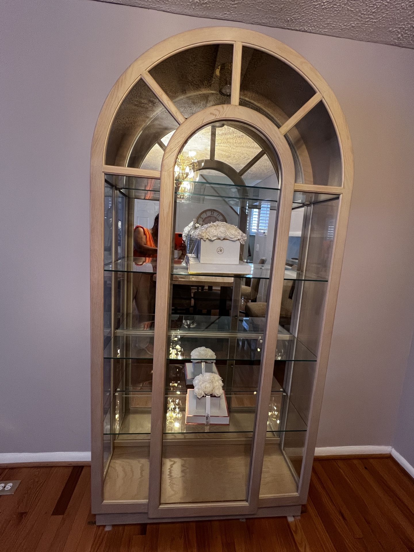 Arched Curio Cabinet in Almond Cream: $350