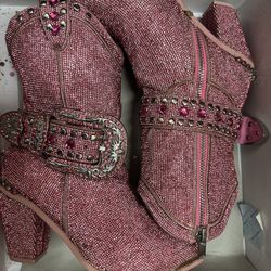 Pink Bling Club Exx Size 9 W Omans Cowboy Boots 