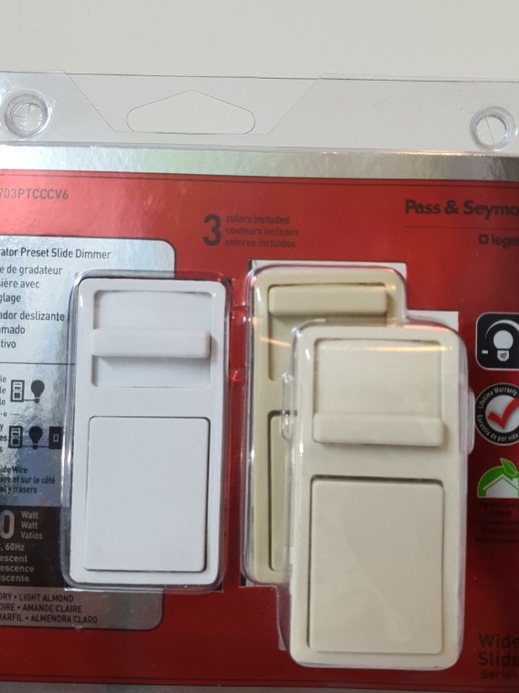 Legrand 700W Preset Wide Dimmer WS703PTCCCV6 Pass & Seymour, 3 colors included. Condition is "New". Pass & Seymour/ Legrand 3 colors included, Decora