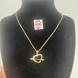 10K Yellow Gold Chain and Pendant For Wedding 3.9Gr 16 Inches Long 