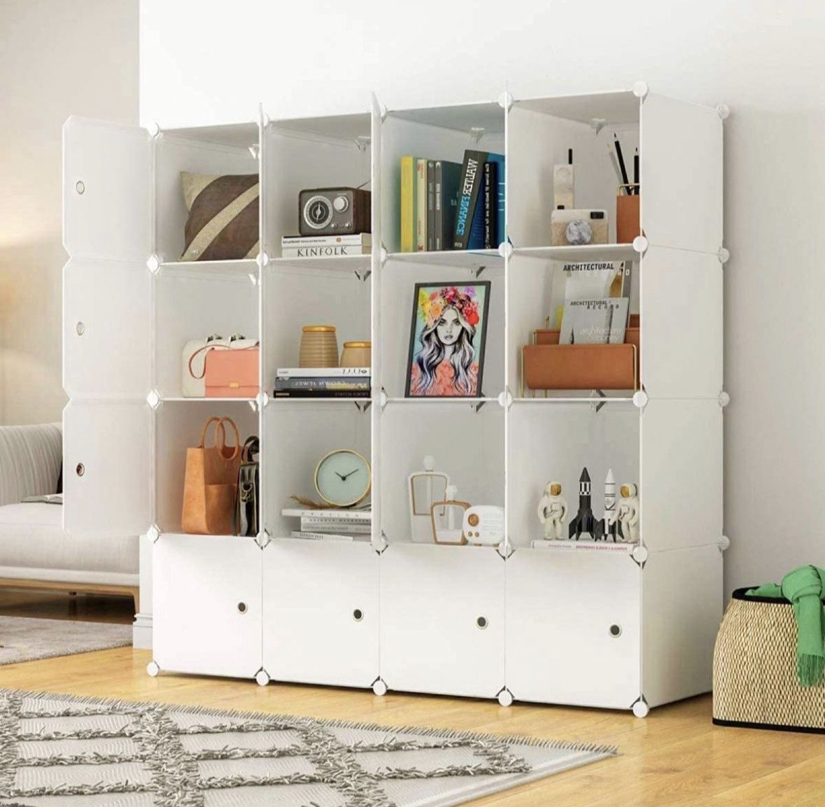 KOUSI Large Cube Storage -14"x18" Depth Cube (16 Cubes) Organizer Shelves Clothes Dresser Closet Storage Organizer Cabinet Shelving Bookshelf Toy Orga