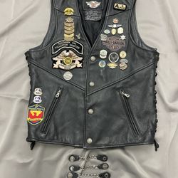 HARLEY DAVIDSON “Ride Free” Embroidered Eagle Leather Vest Snap Extender Size S