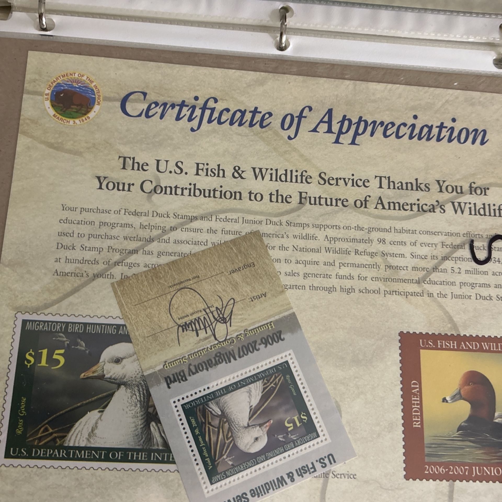 RW73b Federal Duck Mini Sheet Signed Mint Souvenir Sheet NH (RW73 A7)