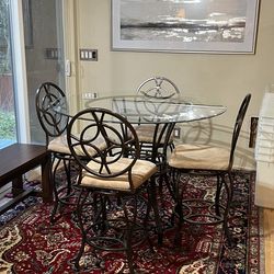Four chair bronze dining set, 4’ glass table