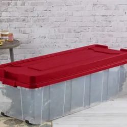 Sterilite Plastic 7.5 ft Christmas Tree Storage Container with Lid, Red