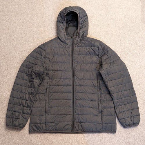 Amazon Essentials Hooded Puffer Jacket Mens L Large Grey Coat