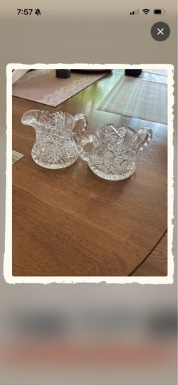 Vintage American Brilliant Period Cut Crystal Creamer and Sugar Set