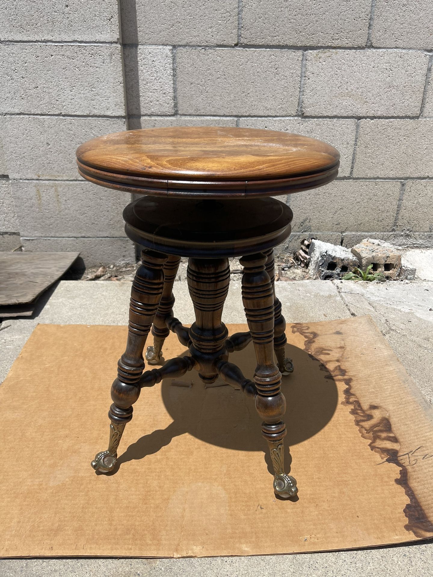Vintage Antique Wood Piano Stool With Glass Ball Feet